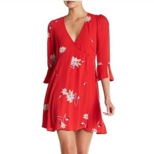 Free People Time On My Side Red Floral Print Wrap Dress Size Small